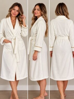 Lauren Ralph Lauren Ivory Fleece Robe Women's Small Shawl Collar Belted Cozy